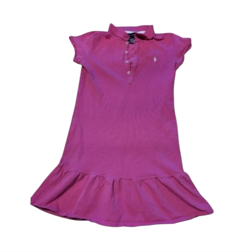 Ralph Lauren Pretty Pink Cotton Preppy Ruffled Polo Dress Size Large Girls